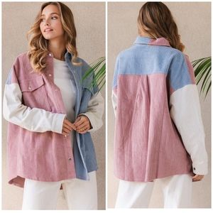 Colorblock Corduroy Jacket - Pink, Blue, and White